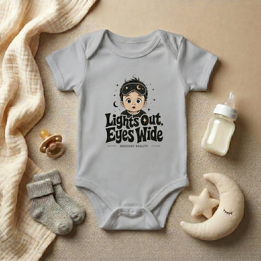 Lights Out Eyes Wide Aesthetic Streetwear Baby Onesie