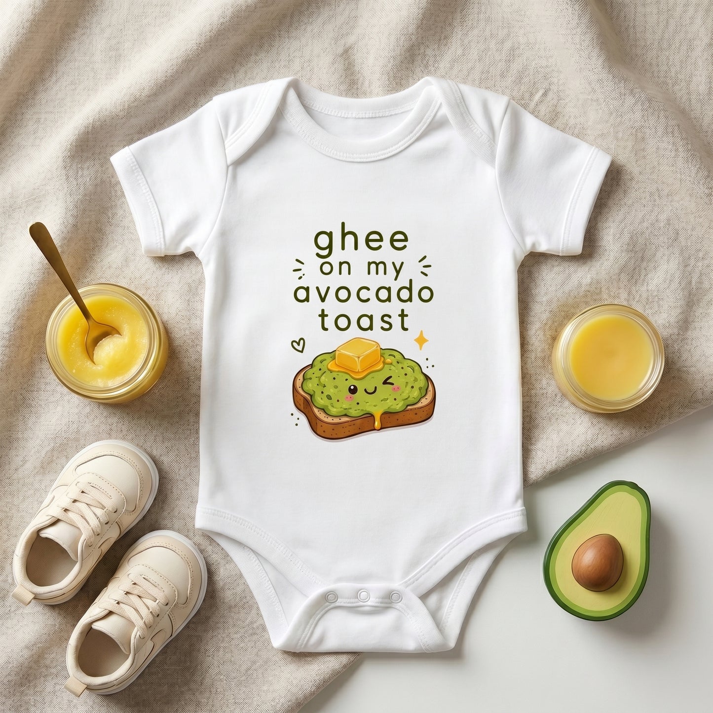 Ghee On My Avocado Toast Aesthetic Modern Baby Onesie