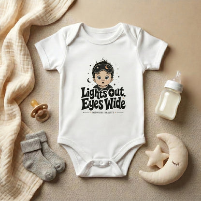 Lights Out Eyes Wide Aesthetic Streetwear Baby Onesie